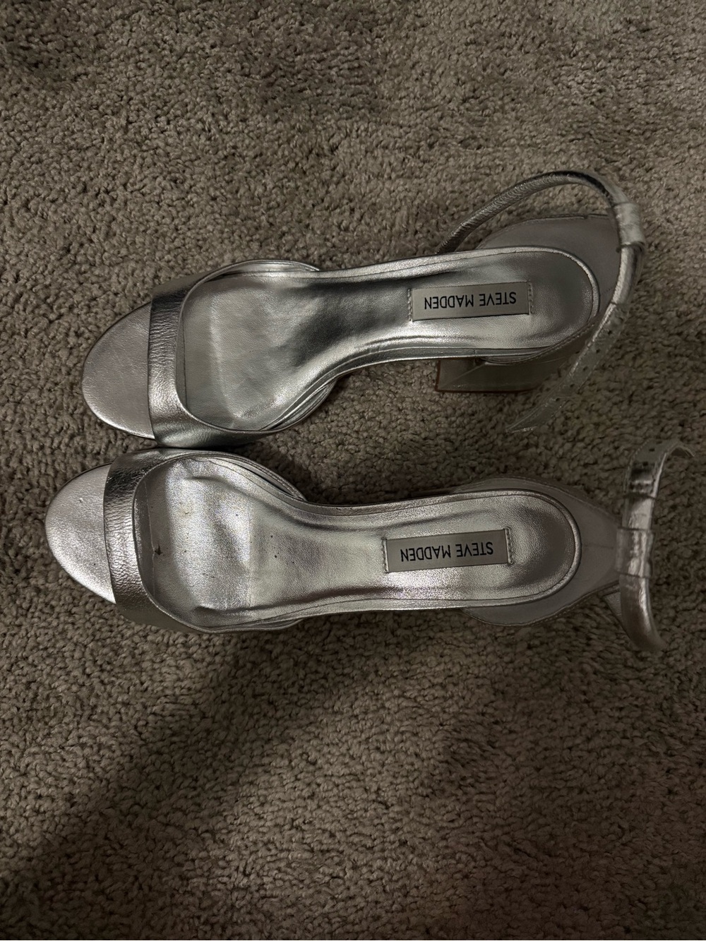 Steve Madden Metallic Silver Block Heel Sandals